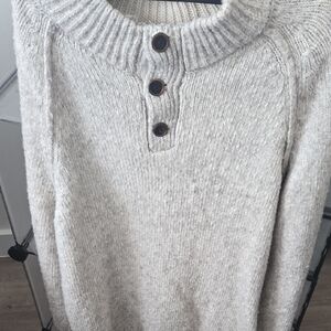 Rails Mens‎ Buckley Knit Sweater Yak Mock Neck Henley Size L Oat Beige